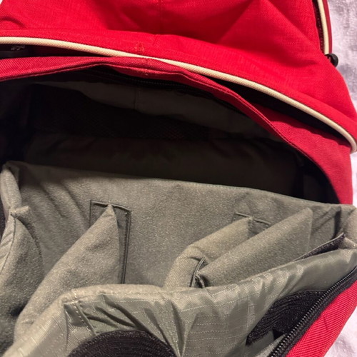 Crumpler backpack like new, red laptop and camera bag with removable cases