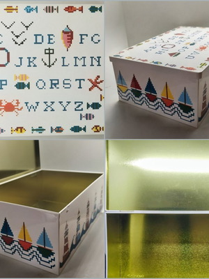 Metal storage box with nautical theme