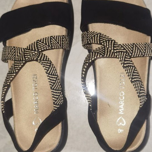 Marco Tozzi summer sandals size 40 new, vegan suede, black and beige
