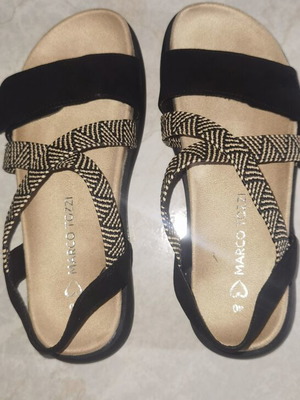 Marco Tozzi summer sandals size 40 new, vegan suede, black and beige