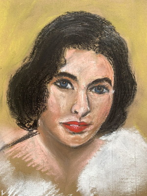 Portrait painting of a woman pastel on cardboard used