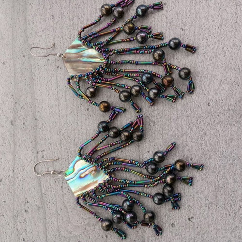 Vintage Boho Handmade Earrings with Iridescent Beads like new