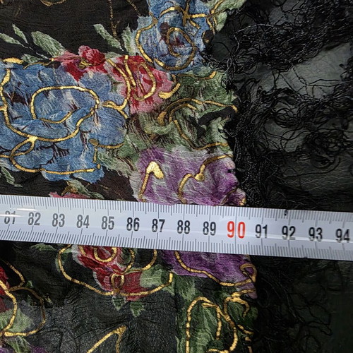 Square pashmina 90 cm with embossed design and fringes, set of 3