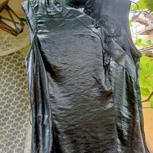 Asian style black silky blouse TRF size M like new