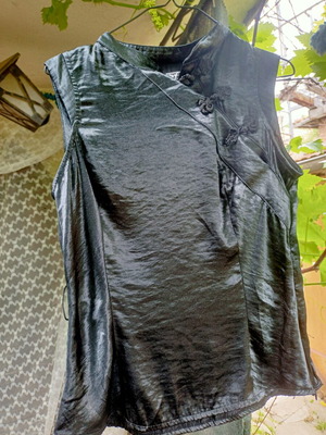 Asian style black silky blouse TRF size M like new