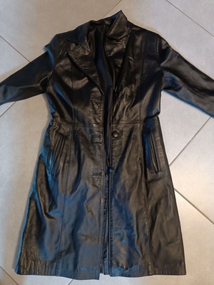Leather jacket lightly used, black, knee-length