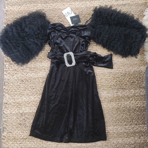 Zara velvet balloon sleeve dress formal festive like new S black