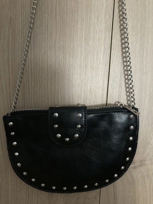 Zara small leather crossbody bag with studs and chain new