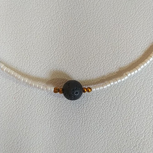 Handmade necklace with black lava, new, 43 cm