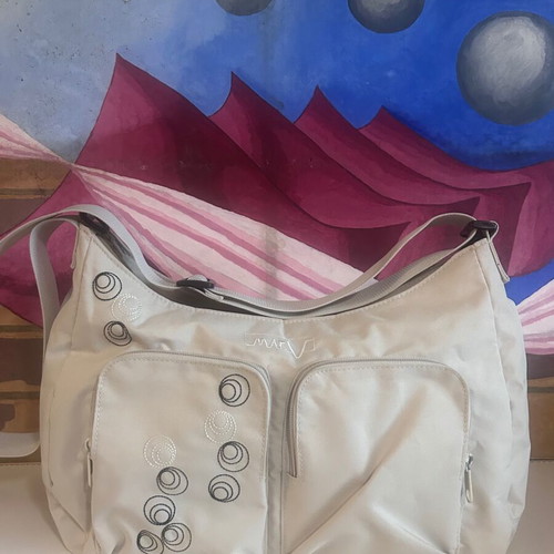 Marv Diaper Bag like new, beige with embroidered circles