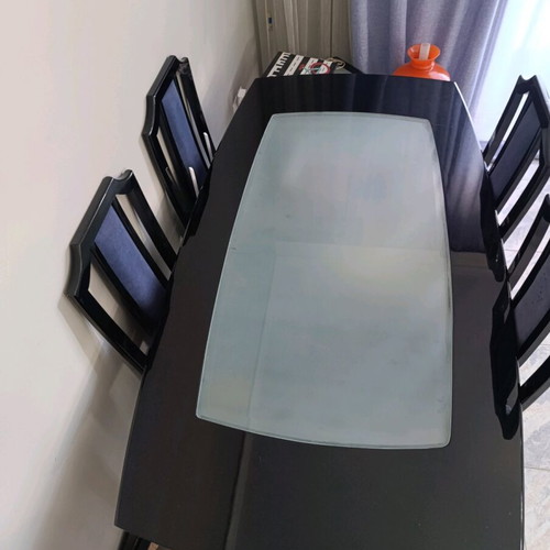 Dining set used black lacquer with 6 chairs and coffee table