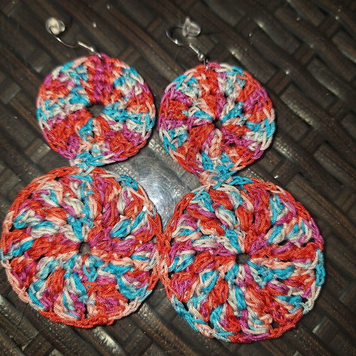 Handmade knitted earrings new, multicolor with silver steel clasp