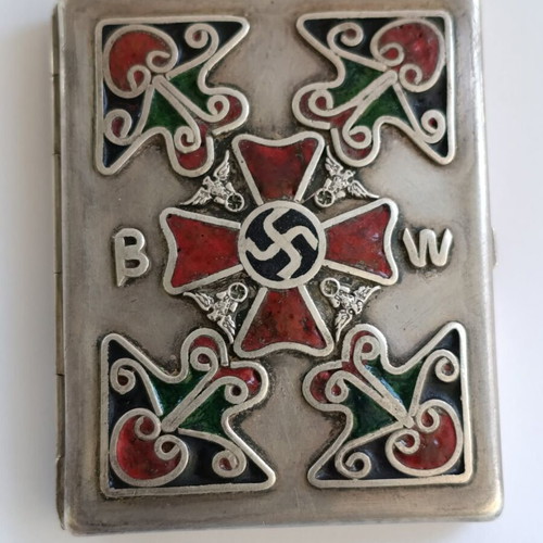 German Third Reich Silver and Enamel Cigarette Box used