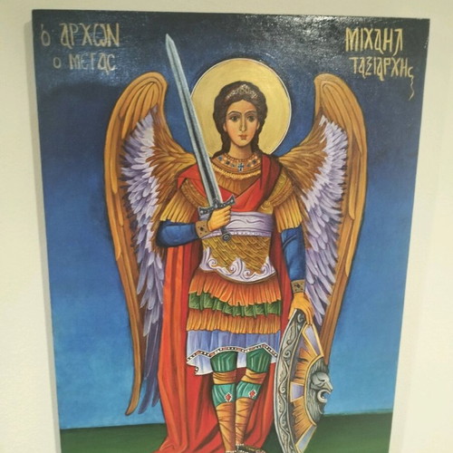Archangel Michael icon used, handmade egg tempera on wood