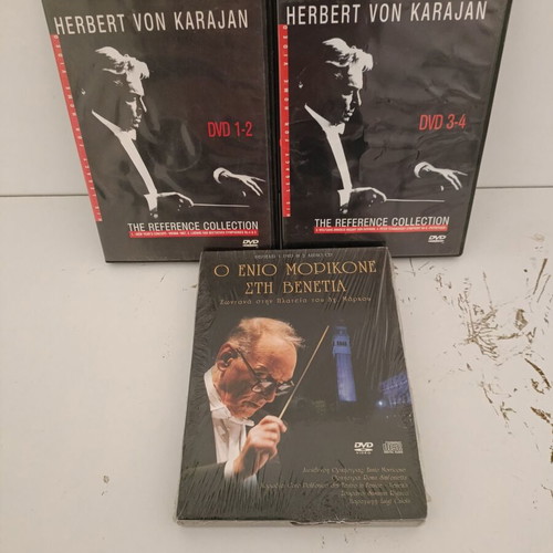 Herbert von Karajan 2 CD set and Enio Modikone DVD set like new, classical