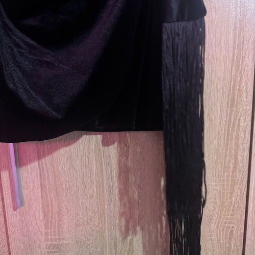 Zara short velvet dress new, black with fringes and back opening