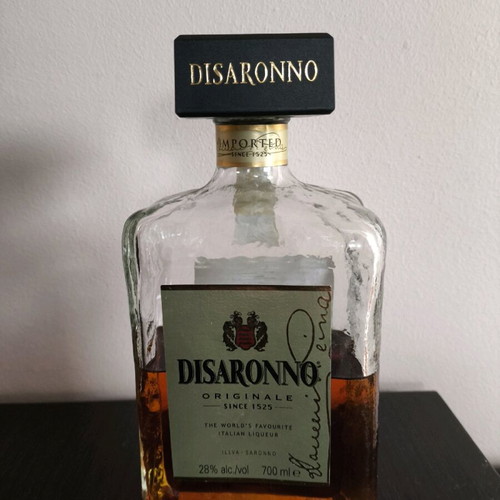 Amaretto Disarono original liqueur used, about half missing