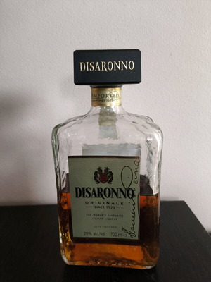 Amaretto Disarono original liqueur used, about half missing