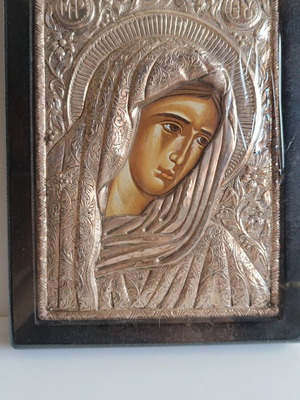 Silver Icon Panagia Glykofilousa used, 950 silver, 22x17 cm