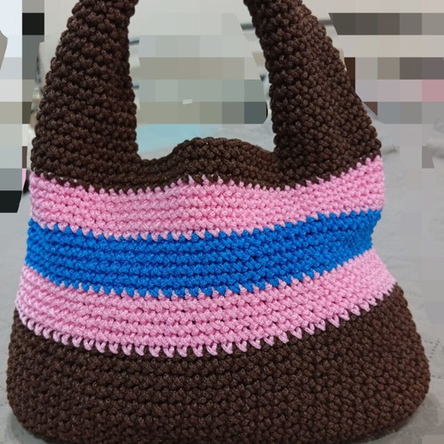 Handmade knitted handbag brown and pink