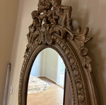 Baroque oval wall mirror with carved plaster frame, used, 104×61 cm