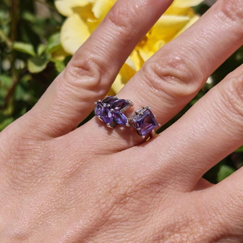 Silver ring with amethyst new, adjustable size