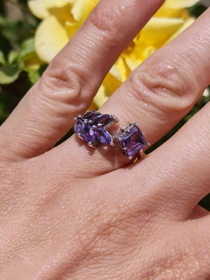 Silver ring with amethyst new, adjustable size