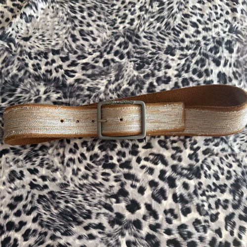 Miss Sixty brown leather belt with square metal buckle and woven texture, like new