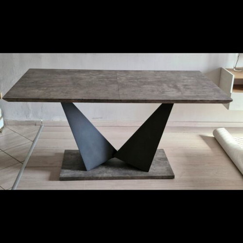 Grey cement dining table with extension