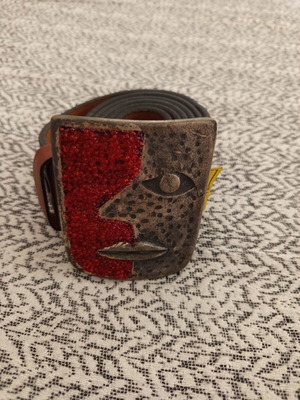 Women's leather belt new, cognac brown, size 110 cm