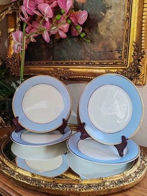 Royal Doulton dessert plates set of 4, blue and gold porcelain