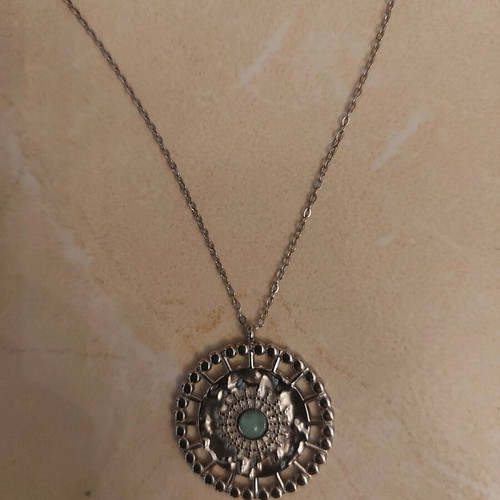 Stainless steel necklace with blue stone new