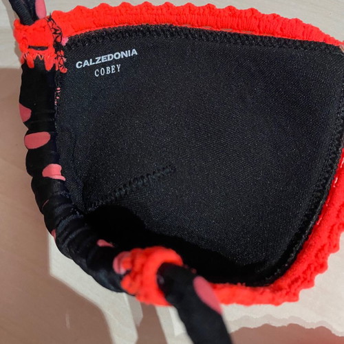 Calzedonia swimsuit used, size S, black with pink polka dots