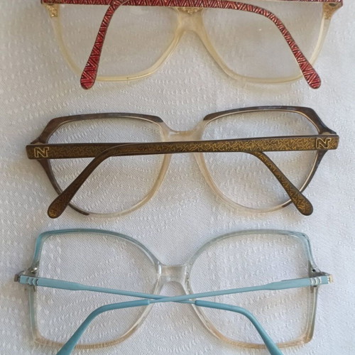 Nina Ricci colorful eyeglass frames used, lot of 9 authentic skeletons