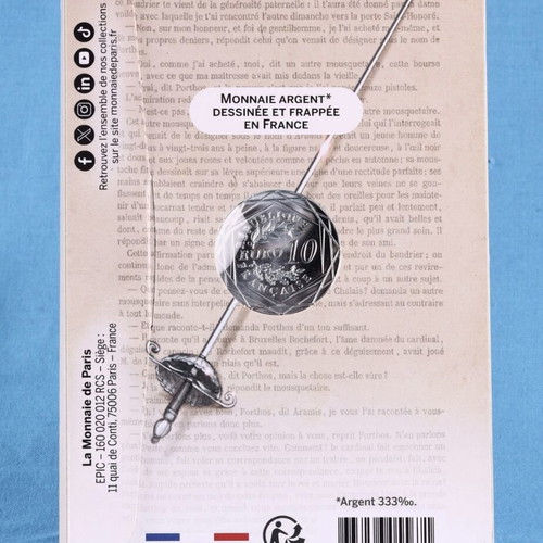 Silver coin 10 euros Monnaie de Paris "The Three Musketeers" Aramis new