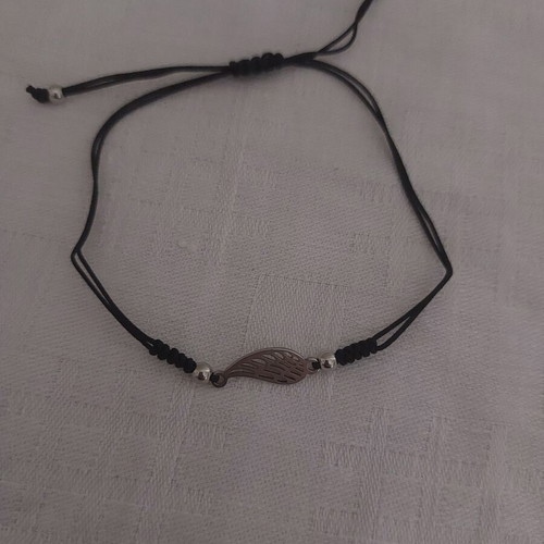 Macrame bracelet feather made of stainless steel new, black and silver