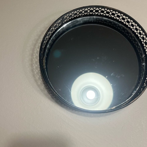 Candle holder like new, metal with mirror 19 cm diameter
