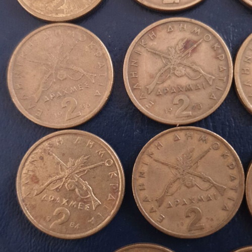 1976-1986 2drx Karaiskakis coins used, set of 18