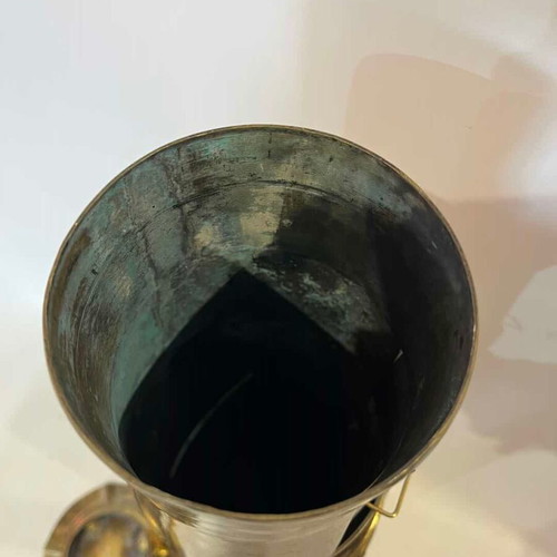Antique handmade brass floor ashtray from shell with emblem 70x12