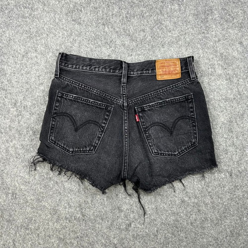 Levi's 501 Premium Black Cutoff Denim Shorts used, high rise, distressed