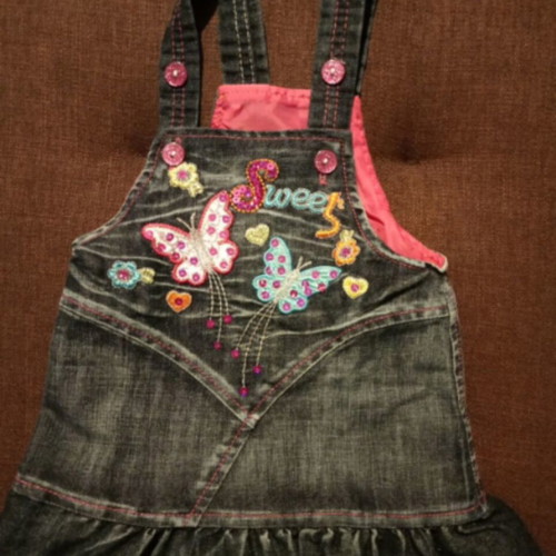 Adjustable denim dress overall "Sweet" for 6-12 months, like new