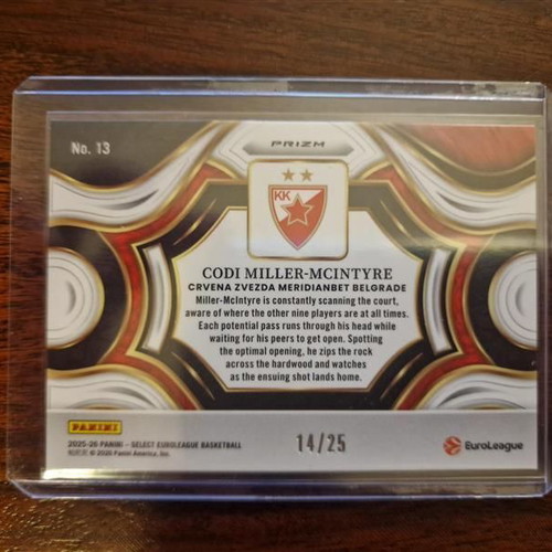 Panini Euroleague Select Red Star Zvezda Mcintyre /25 Snapshots card new