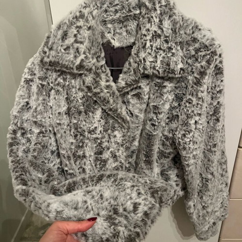Faux fur women's coat like new, white and gray