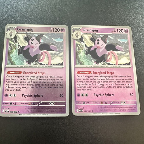Grumpig 063/132 Mega Evolution Pokemon card, normal and reserve