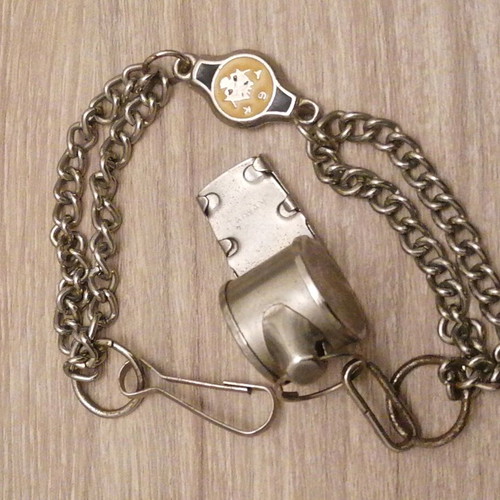 AEK Metal Whistle with Chain used, authentic