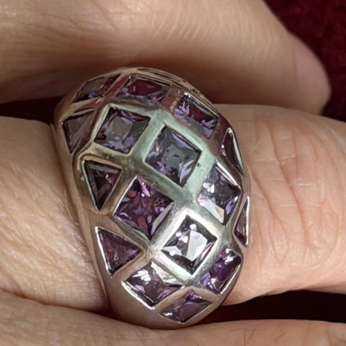 Vintage Handmade Ring with Amethyst Size 56-59, Silver 925