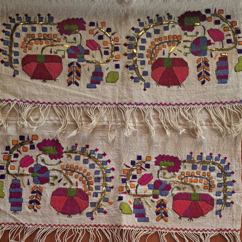 Tsevres vintage handmade embroidered cotton-silk fabric used