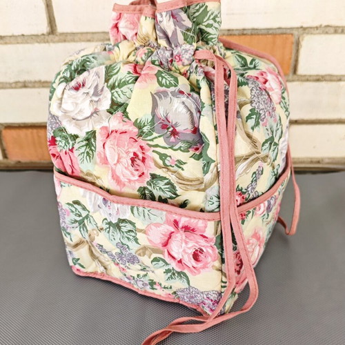 Vintage fabric drawstring bag with floral pattern