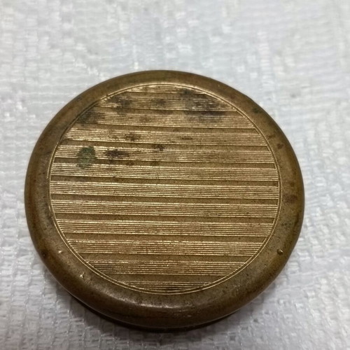 Vintage powder compact used, bronze with original pom pom
