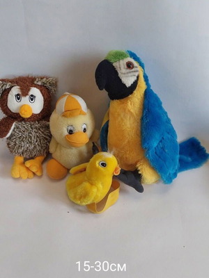 Plush toys used, set of four birds